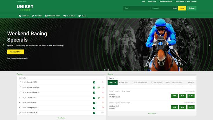 Unibet Australia homepage interface